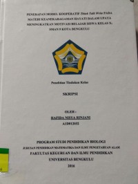 PENERAPAN MODEL KOOPERATIF THINK TALK WRITE PADA MATERI KEANEKARAGAMAN HAYATI DALAM UPAYA MENINGKATKAN MOTIVASI BELAJAR SISWA KELAS X 1 SMAN 9 KOTA BENGKULU