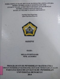 PERBANDINGAN HASIL BELAJAR MATEMATIKA SISWA ANTARA MODEL PEMBELAJARAN MOOPERATIF TIPE STUDENT TEAMS ACHIEVMENT DIVISION (STAD) DENGAN PEMBELAJARAN KONVENSIOANAL DI KELAS VIII SMPN 10 KOTA BENGKULU