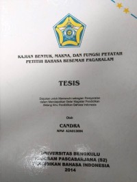 KAJIAN BENTUK, MAKNA, DAN FUNGSI PETATAH PETITIH BAHASA BASEMAH PAGARALAM