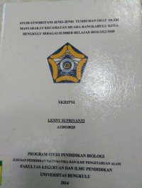 STUDI ETNOBOTANI JENIS-JENIS TUMBUHAN OBAT OLEH MASYARAKAT KECAMATAN MUARA BANGKAHULU KOTA BENGKULU SEBAGAI SUMBER BELAJAR BIOLOGI SMP