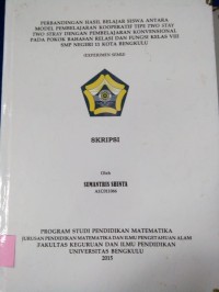 PERBANDINGAN HASIL BELAJAR SISWA ANTARA MODEL PEMBELAJARAN KOOPERATIF TIPE TWO STAY TWO STRAY DENGAN PEMBELAJARAN KONVENSIONAL PADA POKO BAHASAN RELASI DAN FUNGSI KELAS VIII SMP NEGERI 11 KOTA BENGKULU