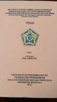 IMPLEMENTASI MODEL PEMBELAJARAN KOOPERATIF BERBANTUAN KOMPUTER UNTUK MENINGKATKAN KEMAMPUAN BERFIKIR KRITIS DAN HASIL BELAJAR SISWA