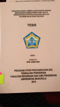 Image of PENERAPAN MODEL PEMBELAJARAN INKUIRI DENGAN MENGGUNAKAN MEDIA POWERPOINT  UNTUK MENINGKATKAN  AKTIVITAS DAN HASIL BELAJAR IPA SISWA SDN 06 CURUP SELATAN